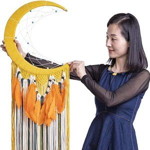 Large Moon Macreme & Feather Dream Catcher